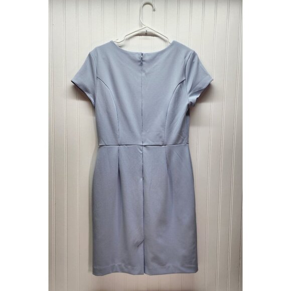 Banana Republic Light Blue Cap Sleeve Sheath Dress With Pleated Neckline Size 8 - Picture 7 of 12